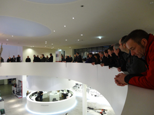 Listening to a presentation in the showroom