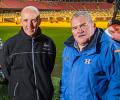 Head Groundsman Lee Evans (left) with Chris Hopkins (right) at the Principality Stadium
