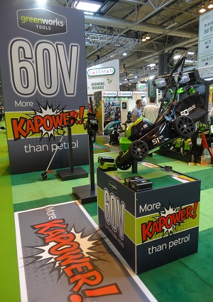 GLEE: GreenWorks eye-catching display promoting the power of 60v over petrol