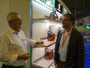 Husqvarna's Kevin Ashmore talking to Service Dealer editor Steve Gibbs