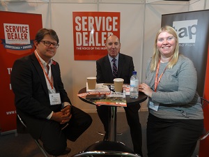 Briggs & Stratton's Ian Small (centre) with Service Dealer owner Duncan Murray-Clarke and Service Dealer advertising sales manager Susan Pallett