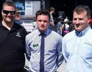 L-R: Gareth Gault a.k.a. Donkey, Grassmen; Antony Prince, director of sales & marketing, Spearhead Machinery Ltd; Howard Fulton, managing mirector, H. Fulton Tractors