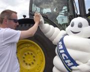 The European Drivers’ Champion for 2017 Sam Graham is congratulated by Bibendum, better known as the Michelin Man.