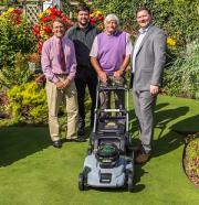 L-R: Richard Salmon, Chairman of the UK Lawn Care Association; Mark Gordon of Selby Garden Machinery; Stuart Grindle, the winner of Britain’s Best Lawn 2017; and Steve Roskell, European marketing director for EGO Power+
