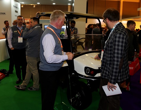 Richard Comely shows Steve Gibbs the Hauler 80 on the Ransomes stand