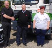 Reesink managing director in Ireland, Richard Harris, centre, welcomes Michael and Michelle Fleming to Reesink’s customer service team at Reesink’s Ireland premises, in Nurney, Co Kildare