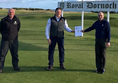 L-R: Royal Dornoch course manager Eoin Riddle, Reesink Turfcare’s Richard Green and Royal Dornoch general manager Neil Hampton