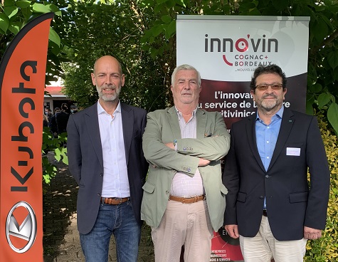 L-R: Gilles Brianceau, director of the Inno’vin cluster; Dominique Trioné, president of the Inno’vin cluster; and Hervé Gérard-Biard, VP business development Kubota Holding Europe