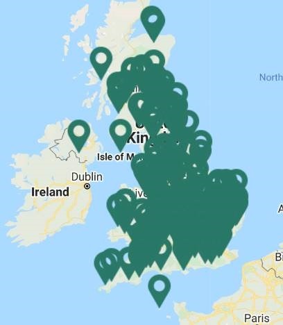 Map showing the locations of Garden Trader registered dealers throughout the UK