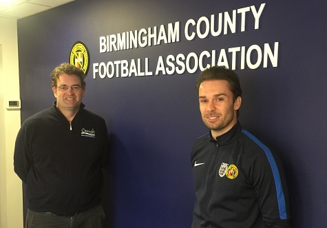 Jason Moody of Campey and Oliver Hitchcox of Birmingham FA