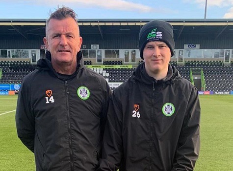 Forest Green Rovers' grounds manager, Nigel Harvey with club apprentice Matt Berry