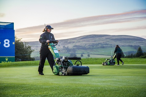 John Deere equipment at work on The PGA Centenary Course during the 2019 Solheim Cup at Gleneagles in Scotland