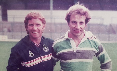 TurfPro editor Laurence Gale (right) working with Alan Ball at Portsmouth FC in the 80s