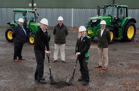 Pictured at the site of the new Apprentice Training Centre are (rear, left to right) Stuart Jones and James Haslam of ProVQ, Allan Cochran of John Deere and (front left & right) third year Turf Tech apprentice Sean Richardson of dealer Tuckwells at Ardleigh with John Deere work experience placement student Harriet Stephenson.