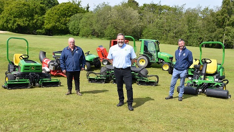 (Left to right) The Blackwood Golf Centre course manager Jonny Eager, John Deere dealer Johnston Gilpin & Co groundscare sales manager Ricky Neill and The Blackwood’s consultant manager Paul Gray.