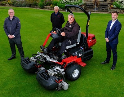L-R: Reesink Turfcare’s Mike Turnbull, Cheshire Turf Machinery’s Steve Halley, course manager Ian Beech and general manager Richard Beech. 