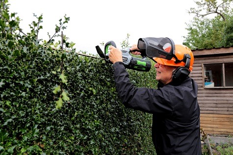TurfPro editor Laurence Gale testing a hedge trimmer