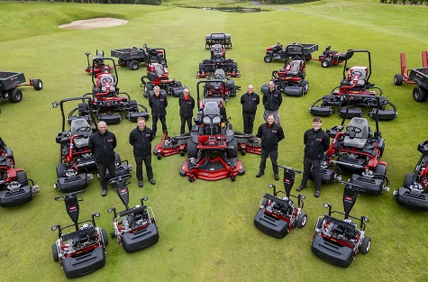 Newmachar course manager, Christopher Lamb, and his greenkeeping team with their new machinery fleet