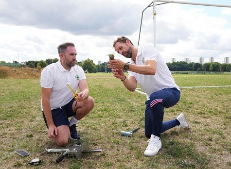 Wembley grounds manager Karl Stanley with England manager Gareth Southgate, completing a PitchPower inspection - pictured on the Football Foundation's website
